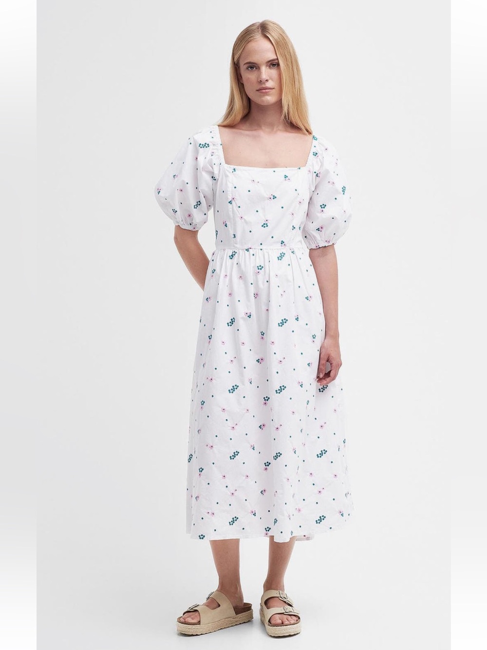 Barbour Fairacre Embroidered Floral Cutout Cotton Poplin Midi Dress US 12 NWT